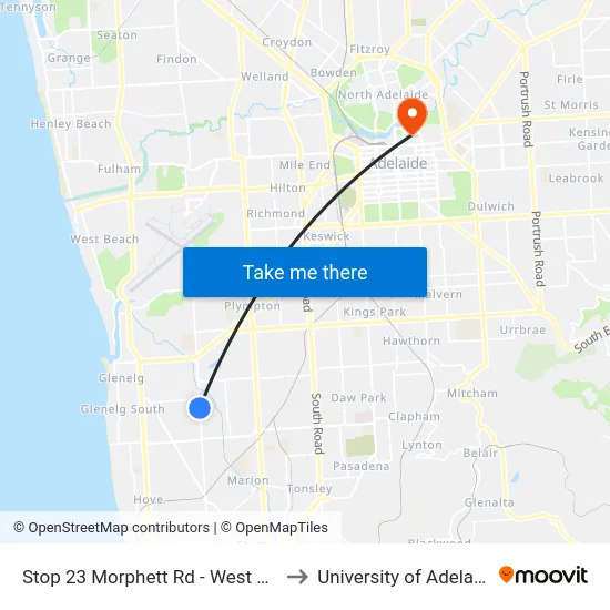Stop 23 Morphett Rd - West side to University of Adelaide map