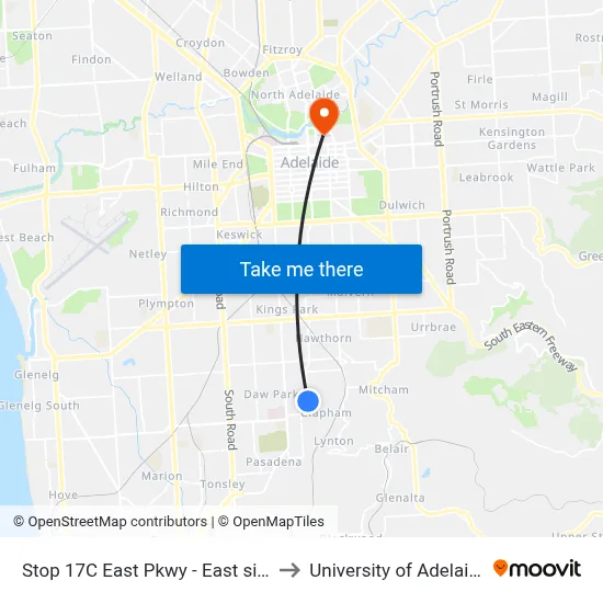Stop 17C East Pkwy - East side to University of Adelaide map