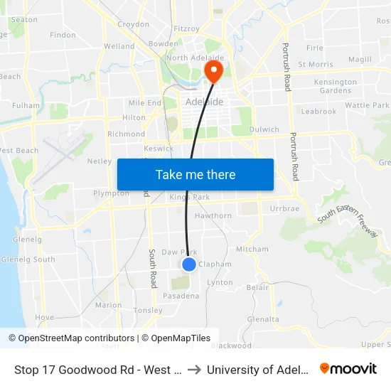 Stop 17 Goodwood Rd - West side to University of Adelaide map