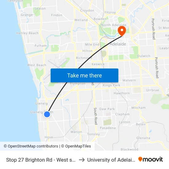Stop 27 Brighton Rd - West side to University of Adelaide map