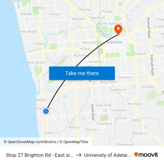 Stop 27 Brighton Rd - East side to University of Adelaide map