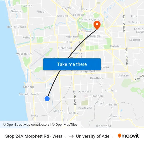 Stop 24A Morphett Rd - West side to University of Adelaide map