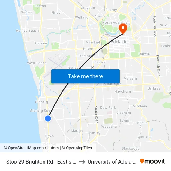 Stop 29 Brighton Rd - East side to University of Adelaide map
