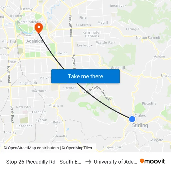 Stop 26 Piccadilly Rd - South East side to University of Adelaide map