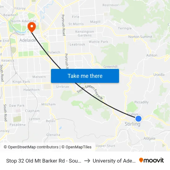 Stop 32 Old Mt Barker Rd - South side to University of Adelaide map
