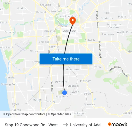Stop 19 Goodwood Rd - West side to University of Adelaide map