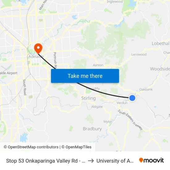 Stop 53 Onkaparinga Valley Rd - South side to University of Adelaide map