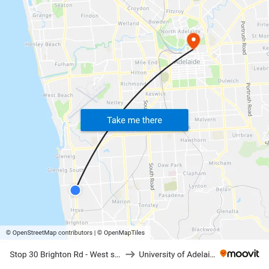 Stop 30 Brighton Rd - West side to University of Adelaide map