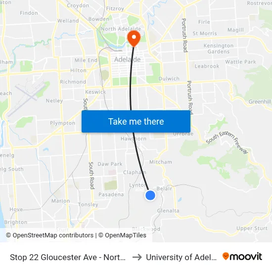 Stop 22 Gloucester Ave - North side to University of Adelaide map