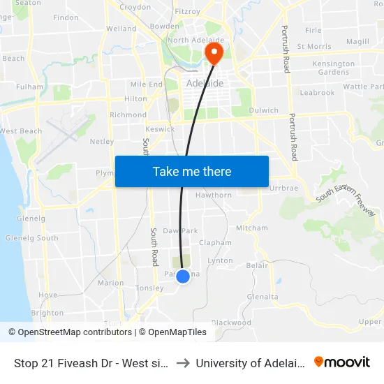 Stop 21 Fiveash Dr - West side to University of Adelaide map