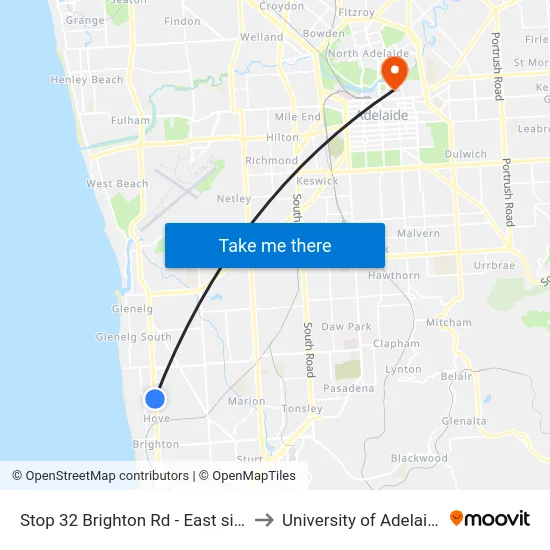 Stop 32 Brighton Rd - East side to University of Adelaide map