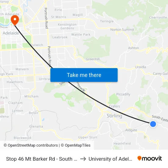 Stop 46 Mt Barker Rd - South side to University of Adelaide map