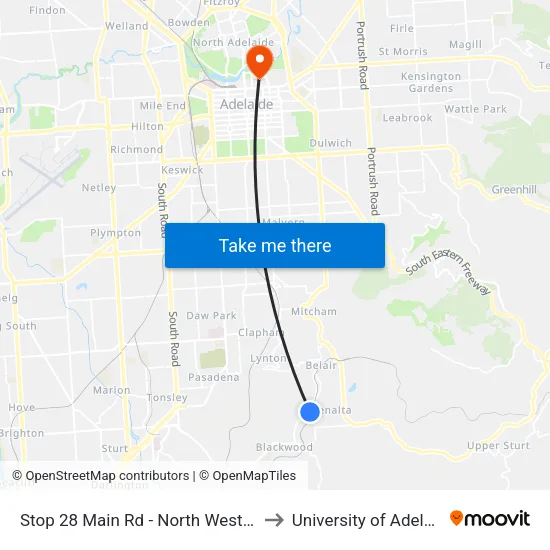 Stop 28 Main Rd - North West side to University of Adelaide map