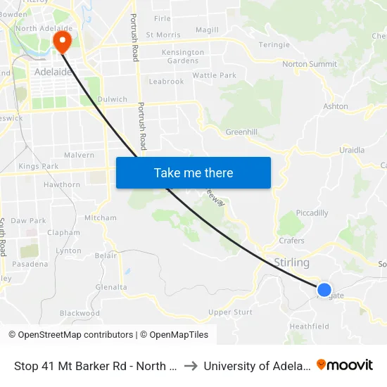 Stop 41 Mt Barker Rd - North side to University of Adelaide map