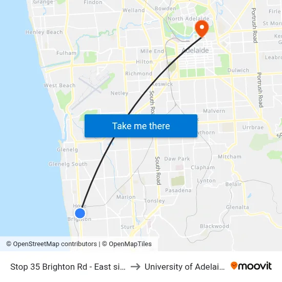 Stop 35 Brighton Rd - East side to University of Adelaide map