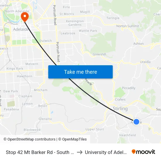 Stop 42 Mt Barker Rd - South side to University of Adelaide map