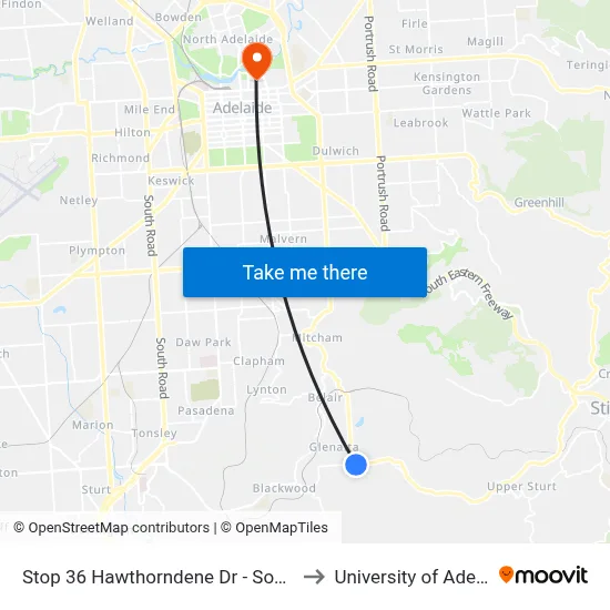 Stop 36 Hawthorndene Dr - South side to University of Adelaide map