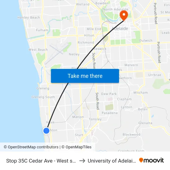 Stop 35C Cedar Ave - West side to University of Adelaide map