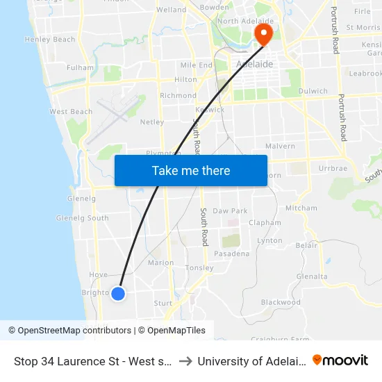 Stop 34 Laurence St - West side to University of Adelaide map