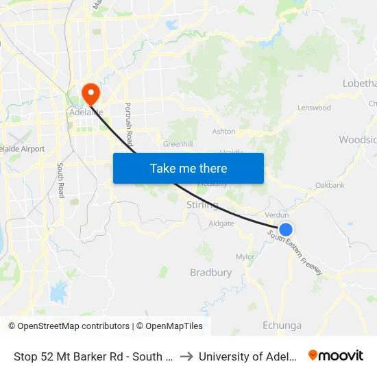 Stop 52 Mt Barker Rd - South side to University of Adelaide map
