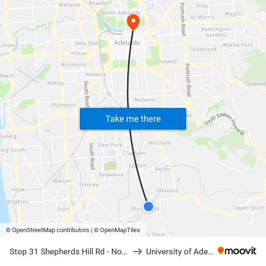 Stop 31 Shepherds Hill Rd - North side to University of Adelaide map