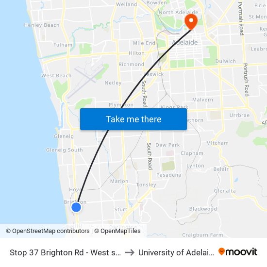 Stop 37 Brighton Rd - West side to University of Adelaide map