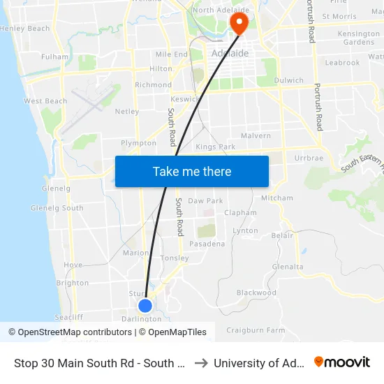 Stop 30 Main South Rd - South East side to University of Adelaide map