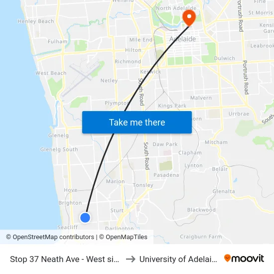 Stop 37 Neath Ave - West side to University of Adelaide map