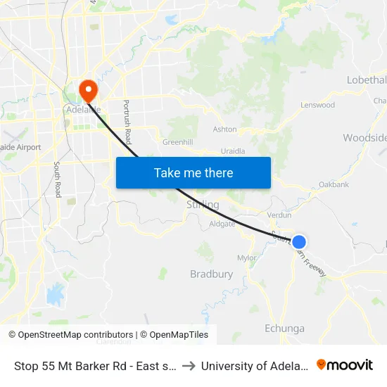 Stop 55 Mt Barker Rd - East side to University of Adelaide map