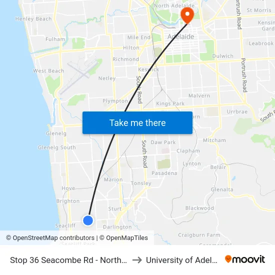Stop 36 Seacombe Rd - North side to University of Adelaide map