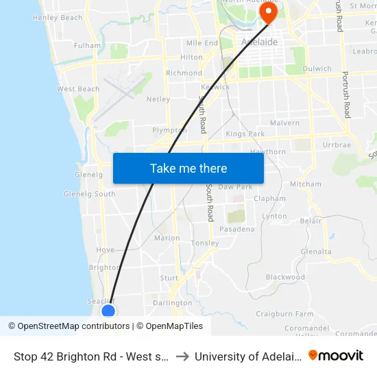 Stop 42 Brighton Rd - West side to University of Adelaide map
