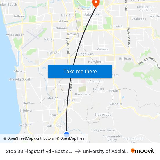 Stop 33 Flagstaff Rd - East side to University of Adelaide map