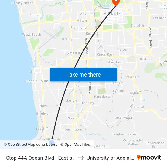 Stop 44A Ocean Blvd - East side to University of Adelaide map