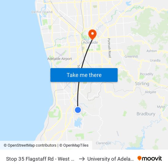 Stop 35 Flagstaff Rd - West side to University of Adelaide map