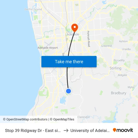 Stop 39 Ridgway Dr - East side to University of Adelaide map