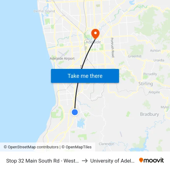 Stop 32 Main South Rd - West side to University of Adelaide map