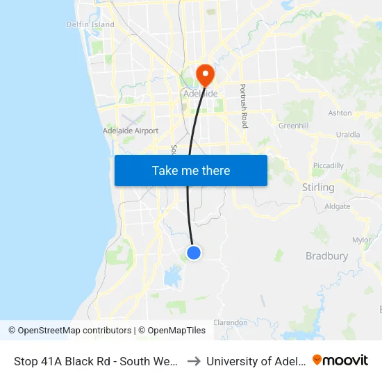 Stop 41A Black Rd - South West side to University of Adelaide map