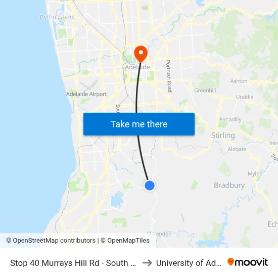 Stop 40 Murrays Hill Rd - South West side to University of Adelaide map