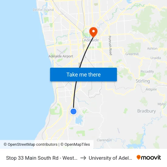 Stop 33 Main South Rd - West side to University of Adelaide map