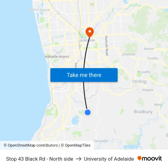 Stop 43 Black Rd - North side to University of Adelaide map