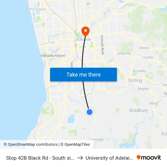 Stop 42B Black Rd - South side to University of Adelaide map