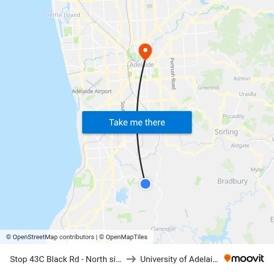 Stop 43C Black Rd - North side to University of Adelaide map