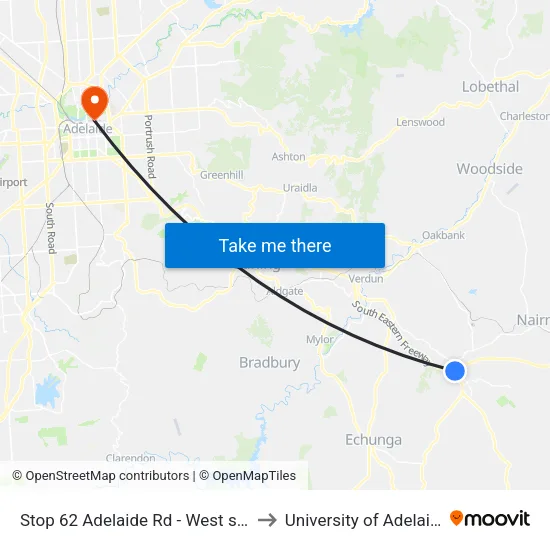 Stop 62 Adelaide Rd - West side to University of Adelaide map