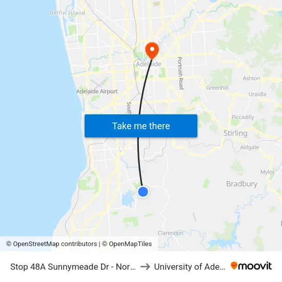 Stop 48A Sunnymeade Dr - North side to University of Adelaide map