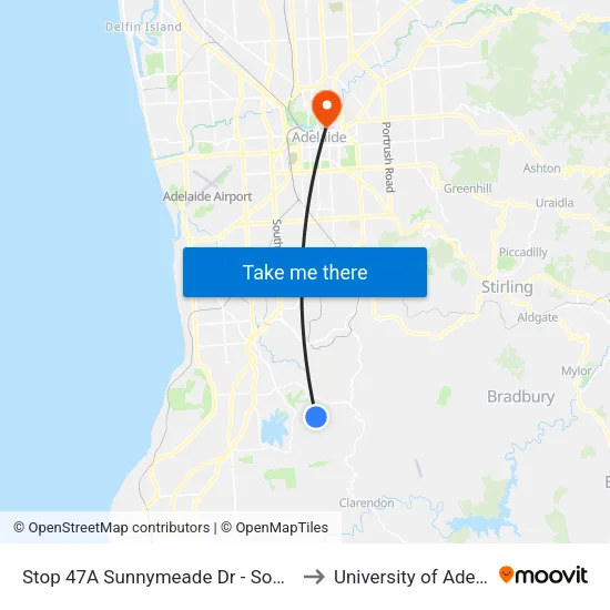 Stop 47A Sunnymeade Dr - South side to University of Adelaide map