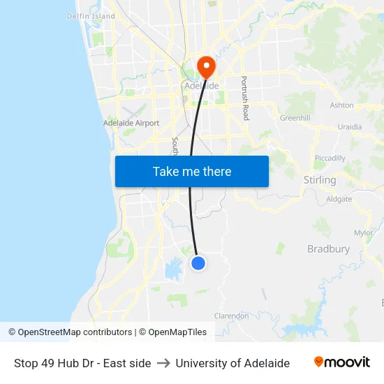 Stop 49 Hub Dr - East side to University of Adelaide map