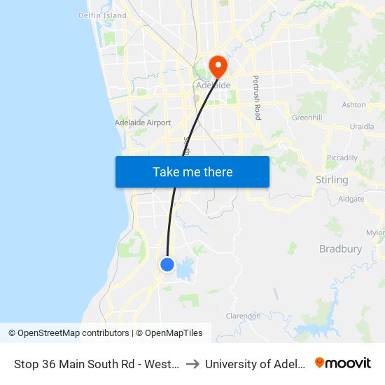 Stop 36 Main South Rd - West side to University of Adelaide map