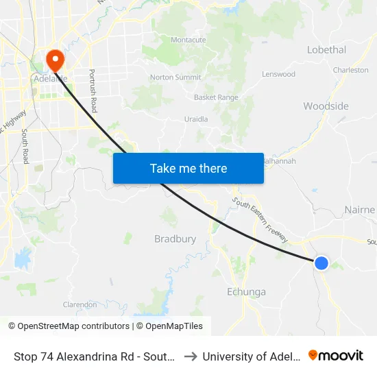 Stop 74 Alexandrina Rd - South side to University of Adelaide map