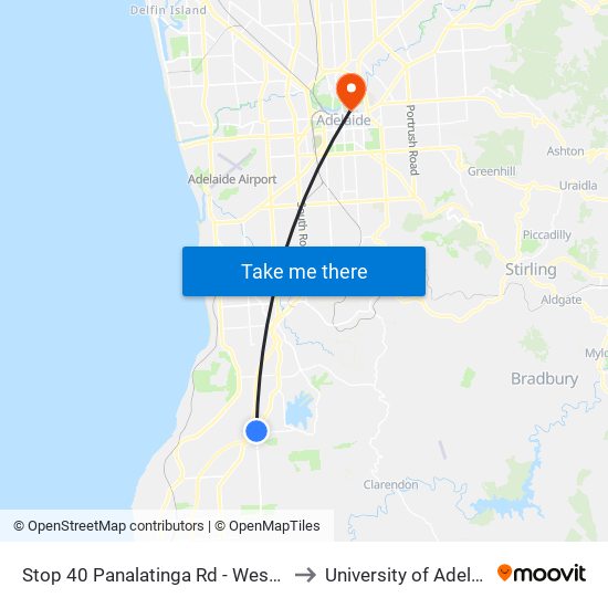 Stop 40 Panalatinga Rd - West side to University of Adelaide map