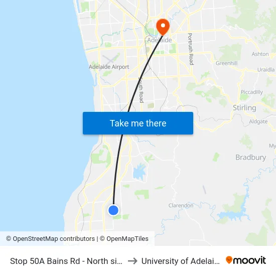 Stop 50A Bains Rd - North side to University of Adelaide map